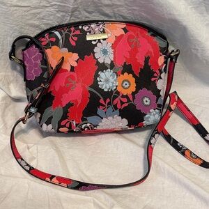 Trina Turk  Black Floral Crossbody with Red and Purple Accents
